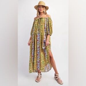 Easel “Secret Garden” Floral Off-Shoulder Maxi Dress 🌼
